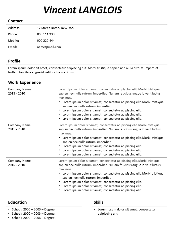 Free Resume Without photo to Download