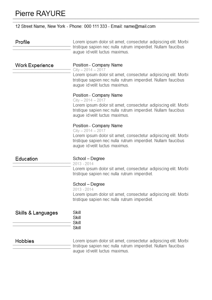 Free Resume With lines to Download