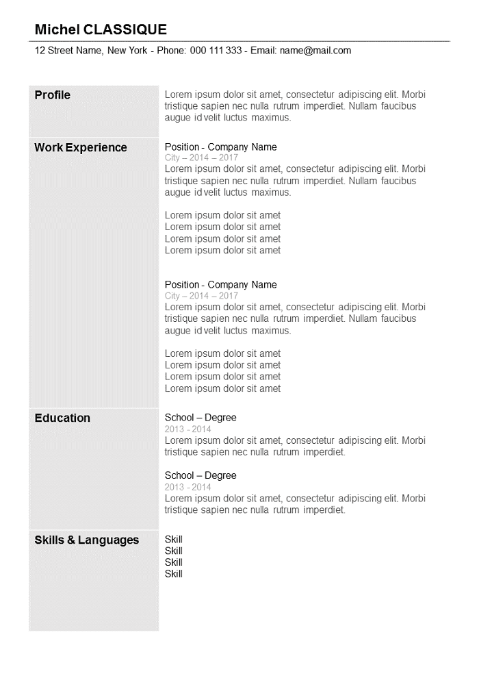 Resume  Grey with columns