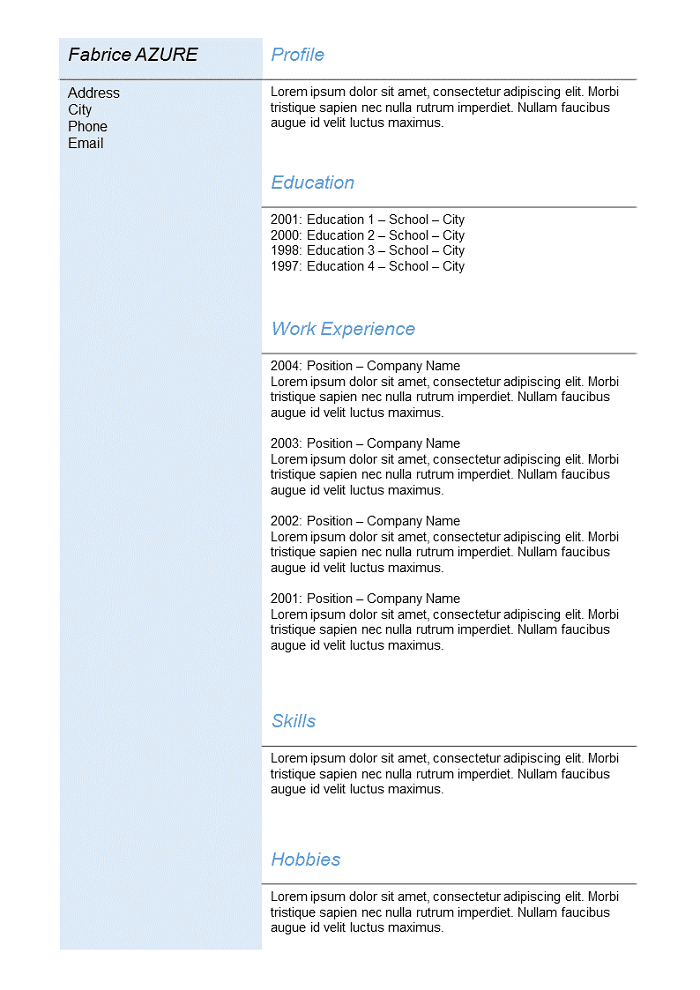 Free Resume Basic blue to Download