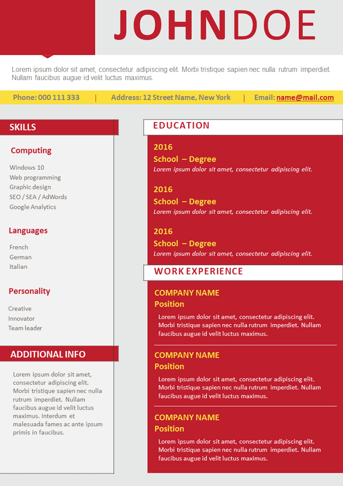   Two column red Resume