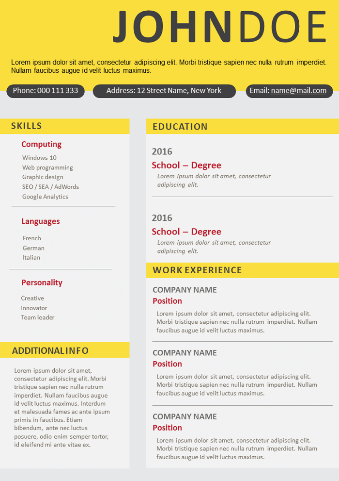 Free Resume No photo to Download