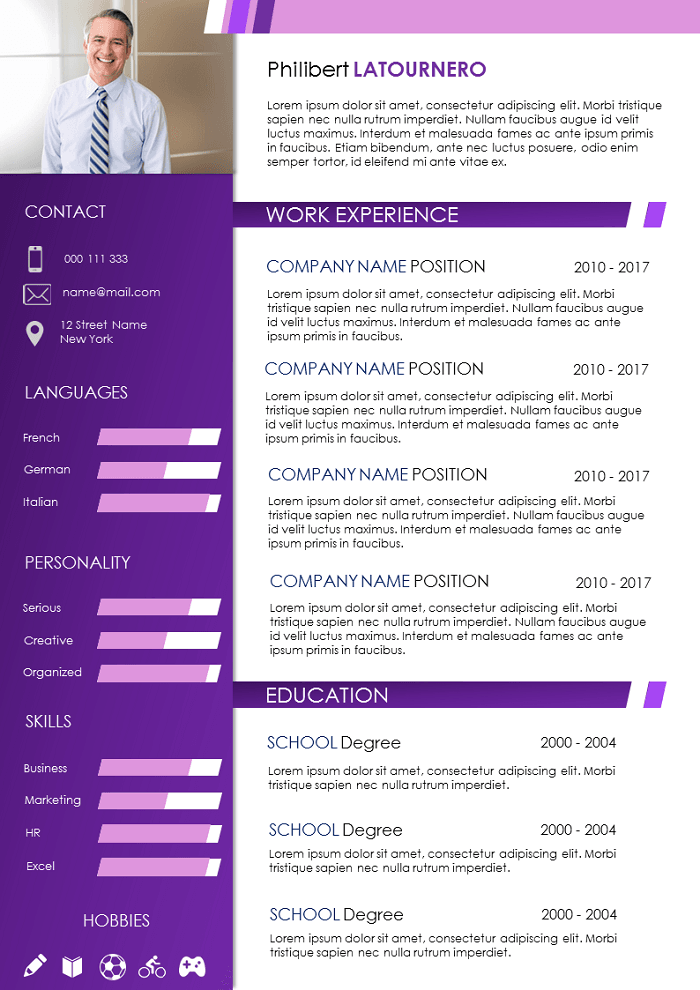 Violet with two columns REsume