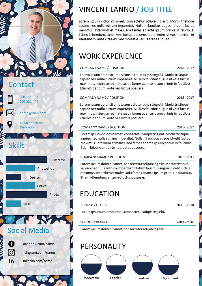Floral and coloured resume