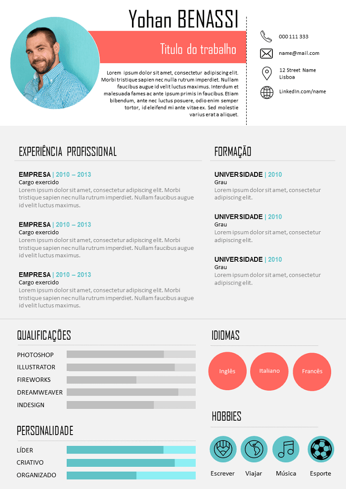 Modelo de currículo em inglês